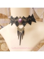 Lolita Punk Nightclub Sexy Black Lace Rose Tassels Necklace