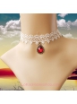 Lolita White Drop Lace Bridal Fashion Red Gem Necklace
