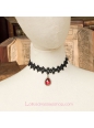 Lolita Black Drop Lace Bridal Fashion Red Gem Necklace