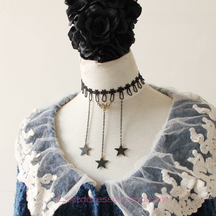 Lolita Black Stars Lace Fringed Fashion Necklace