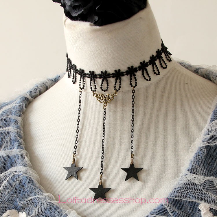 Lolita Black Stars Lace Fringed Fashion Necklace