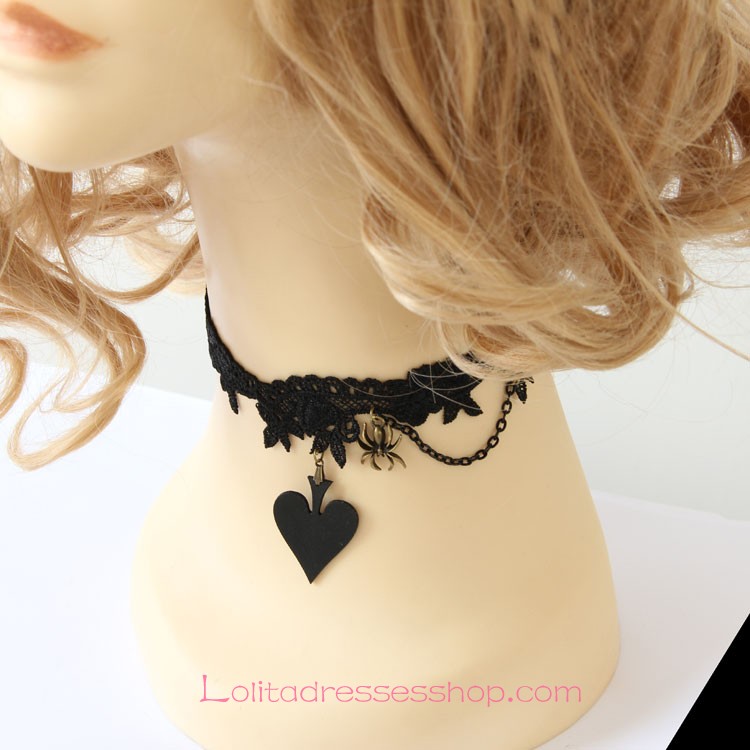 Lolita Black Lace Vintage Poker Queen Vampire Necklace