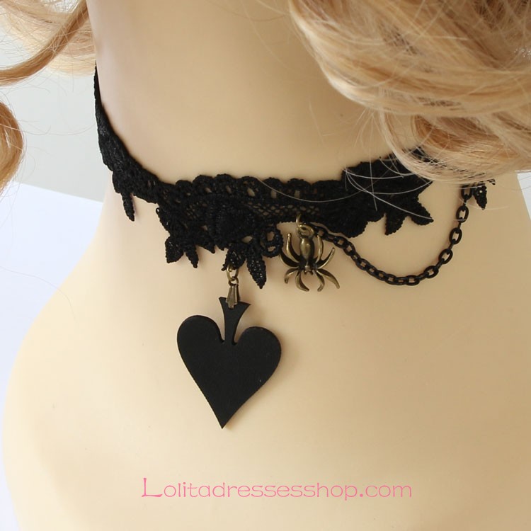 Lolita Black Lace Vintage Poker Queen Vampire Necklace