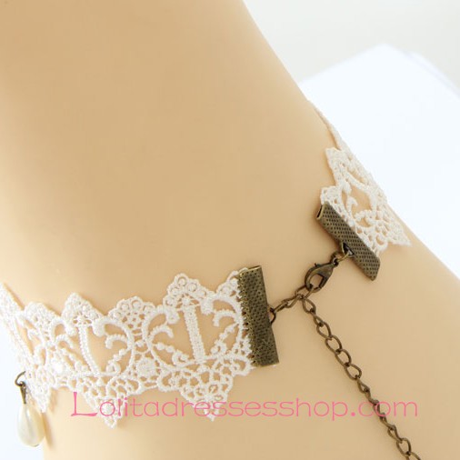 Lolita Small Fresh White Lace Pearl Bridal Wedding Dress Necklace