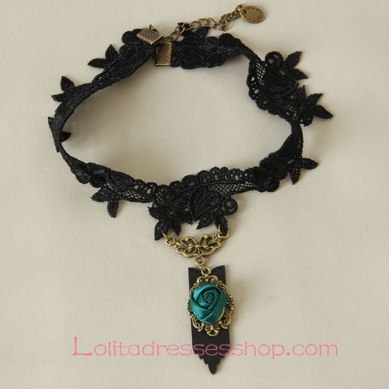 Lolita Gothic Black Rose Lace Retro Fashion Necklace