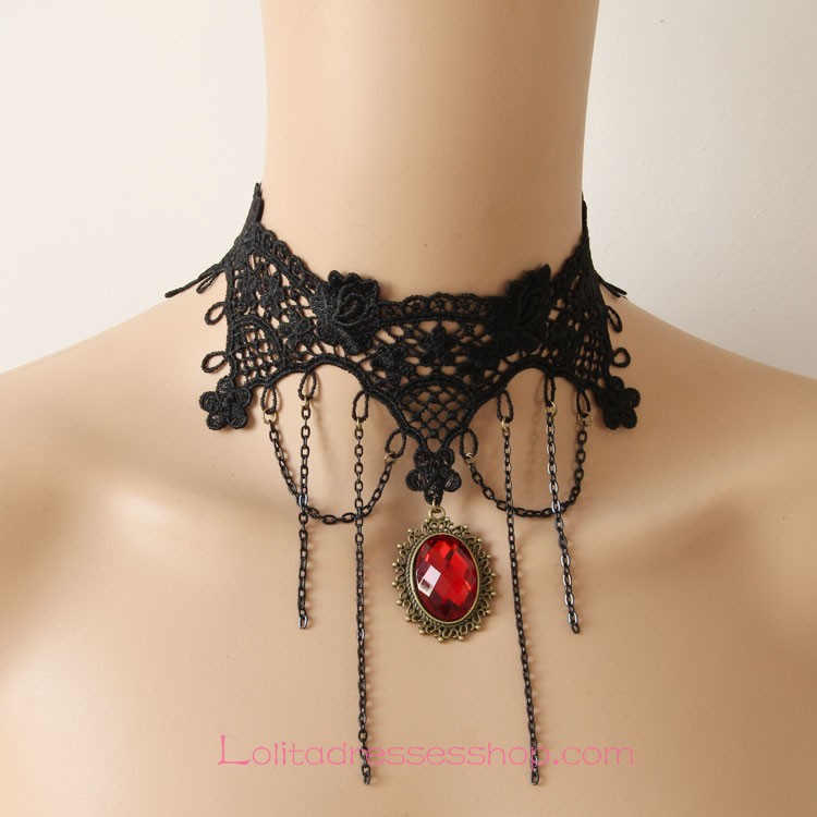 Lolita Gothic Style Lace Nightclub Bar Fashion Gemstone Necklace