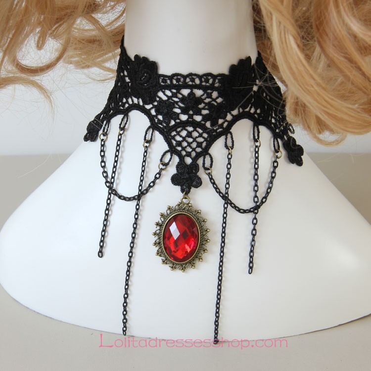 Lolita Gothic Style Lace Nightclub Bar Fashion Gemstone Necklace