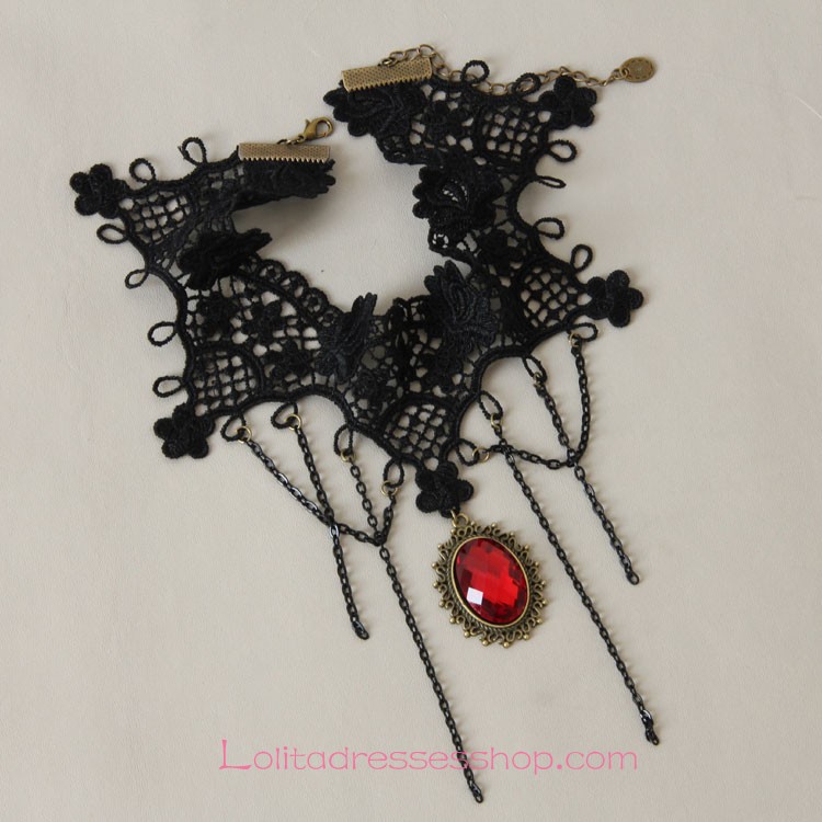 Lolita Gothic Style Lace Nightclub Bar Fashion Gemstone Necklace