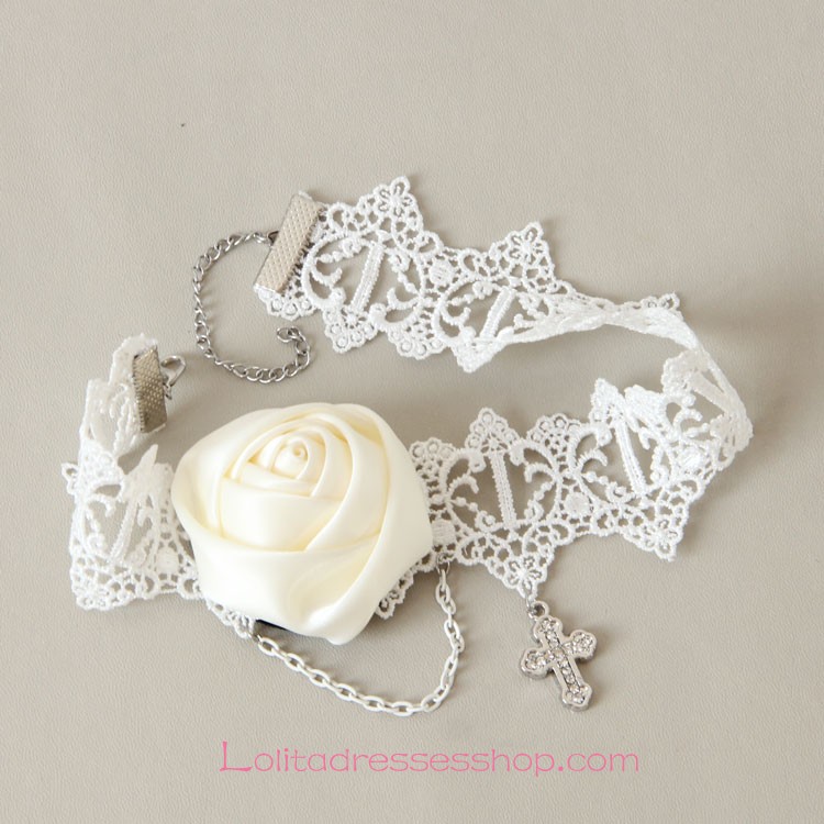 Lolita White Rose Chain Lace White Wedding Necklace