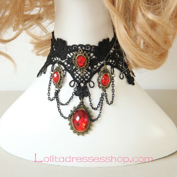 Lolita Retro Gem Tassel Lace Vampire Necklace