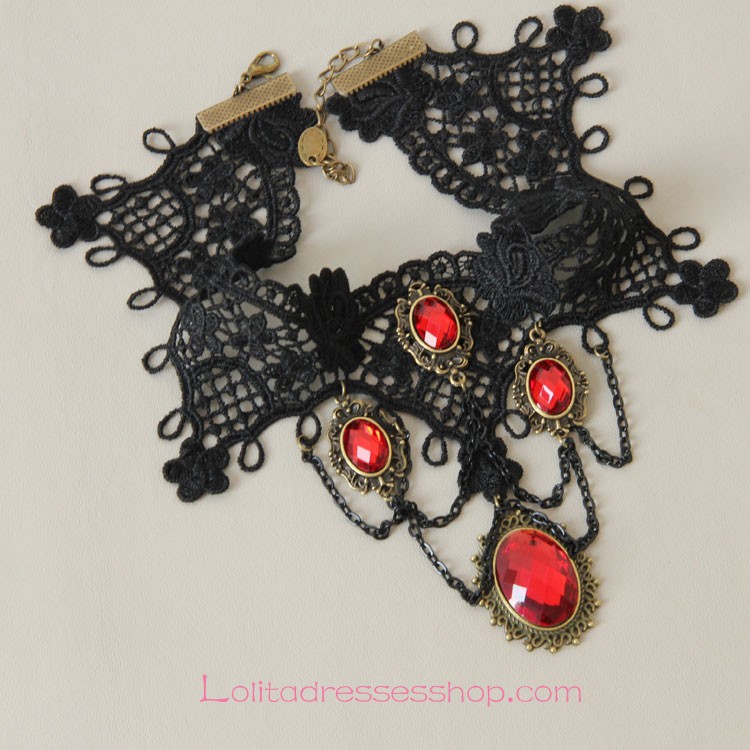 Lolita Retro Gem Tassel Lace Vampire Necklace