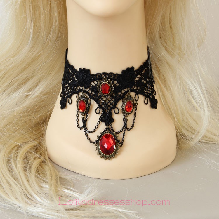 Lolita Retro Gem Tassel Lace Vampire Necklace