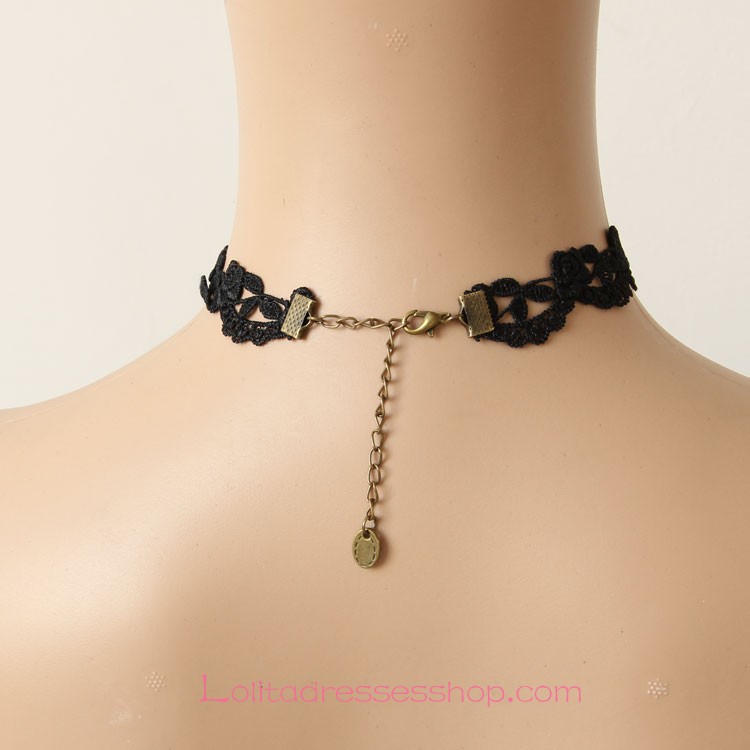 Lolita Retro Black Gem Lace Necklace