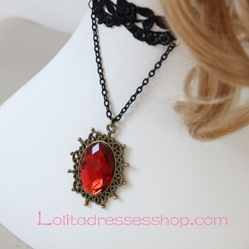 Lolita Retro Black Gem Lace Necklace