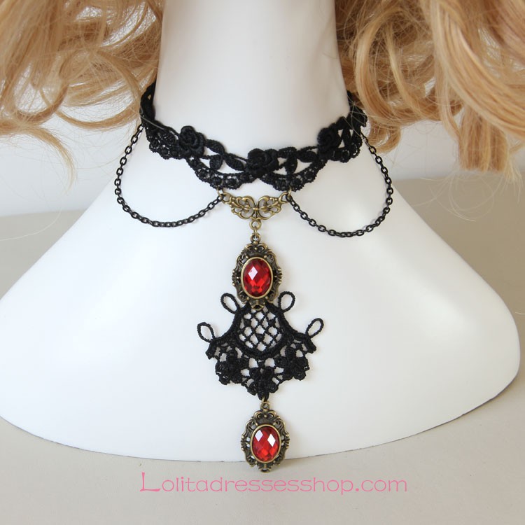 Lolita Ruby Lace Gothic Vampire Necklace