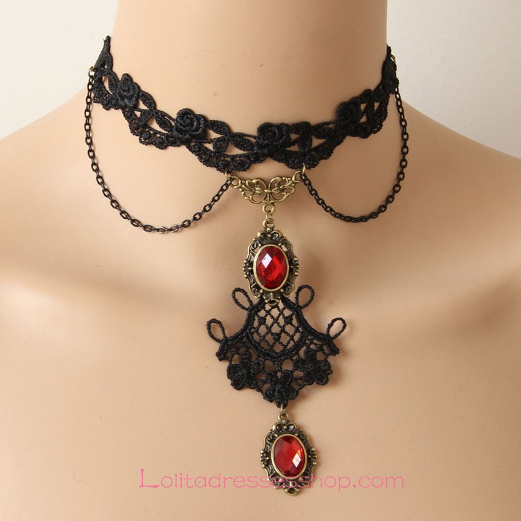 Lolita Ruby Lace Gothic Vampire Necklace