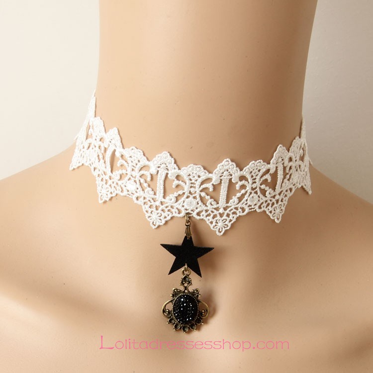 Lolita Punk White Star Lace Diamond Necklace
