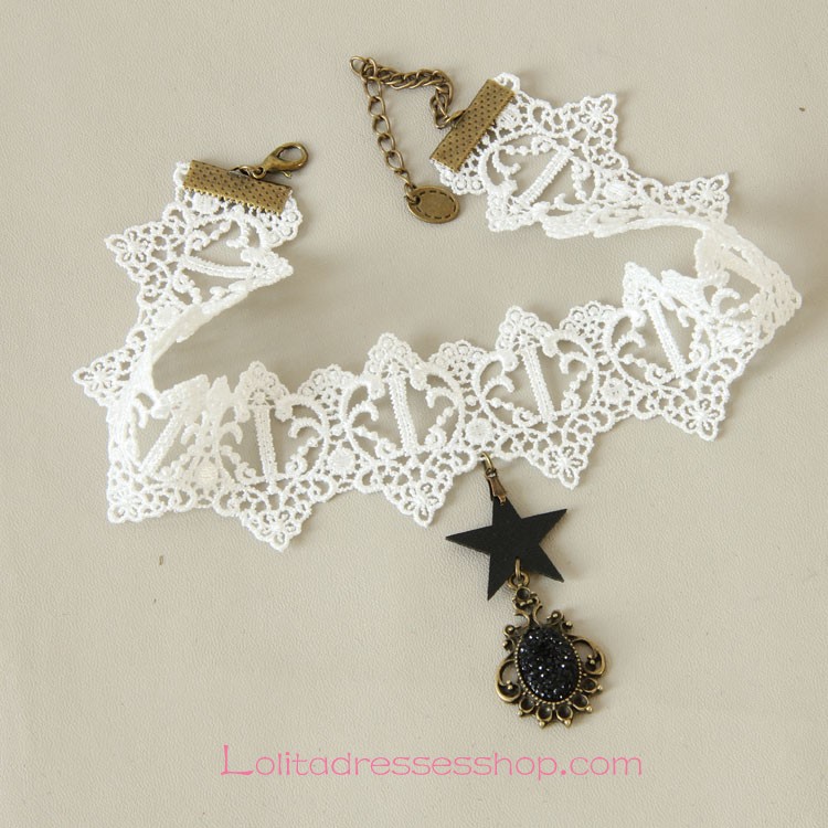 Lolita Punk White Star Lace Diamond Necklace