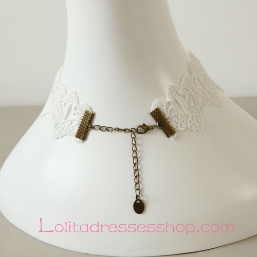 Lolita Small Fresh White Lace Cross Bow Necklace