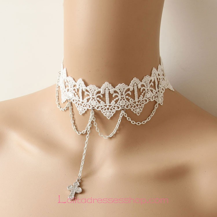 Lolita White Lace Crucifix Christmas Fashion Nightclubs Queen Necklace