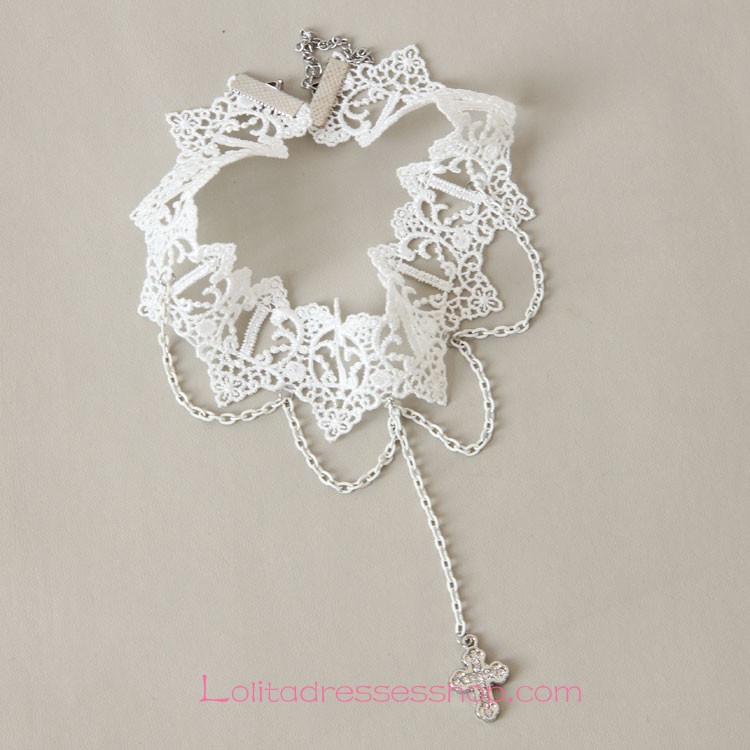 Lolita White Lace Crucifix Christmas Fashion Nightclubs Queen Necklace