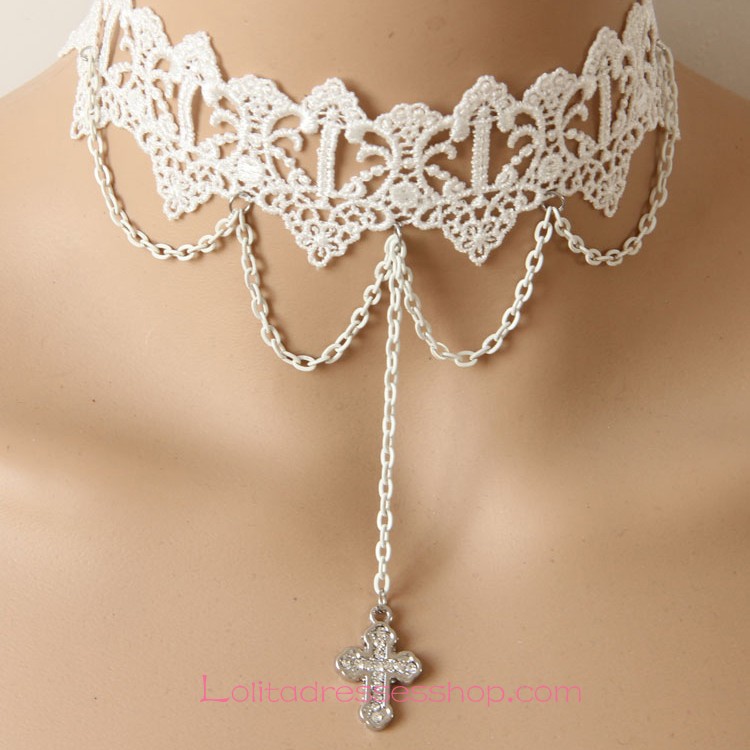 Lolita White Lace Crucifix Christmas Fashion Nightclubs Queen Necklace