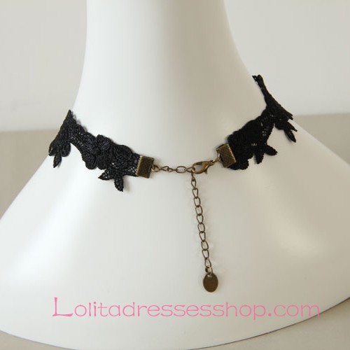 Lolita Black and White Rose Lace Pearl Necklace