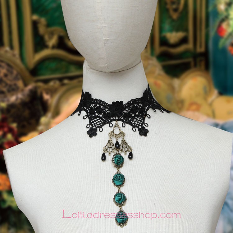 Lolita Black Lace Wedding Dress Fashion Rose Necklace