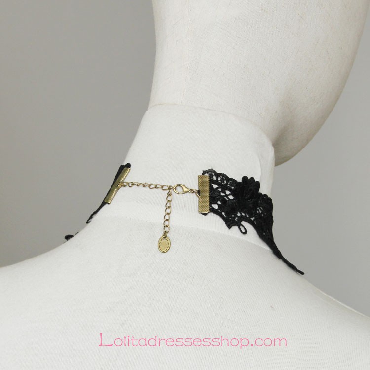 Lolita Black Lace Wedding Dress Fashion Rose Necklace