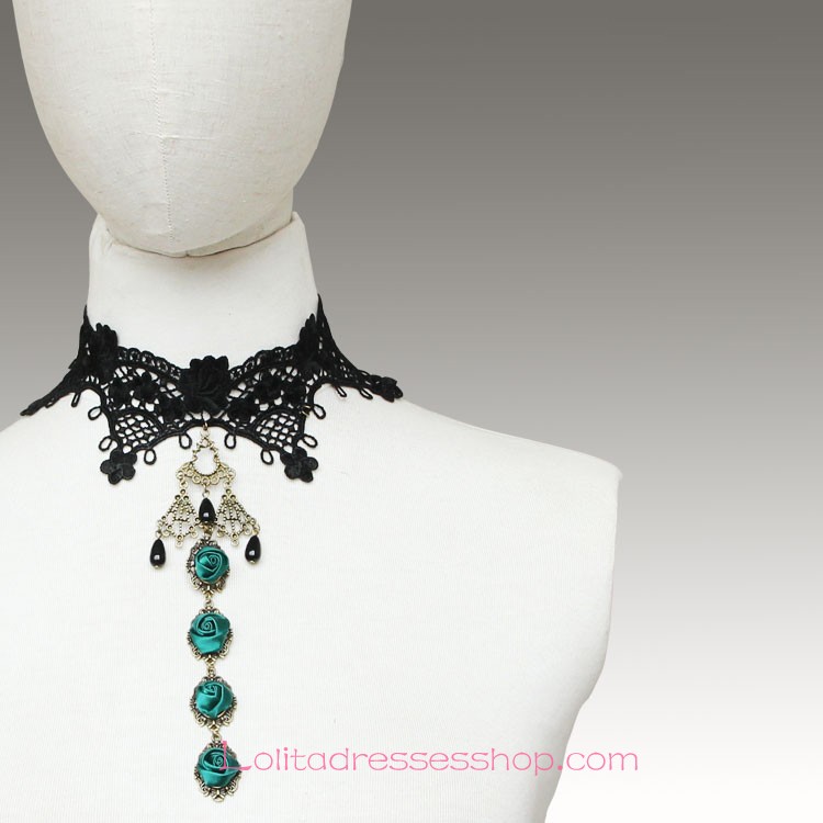 Lolita Black Lace Wedding Dress Fashion Rose Necklace