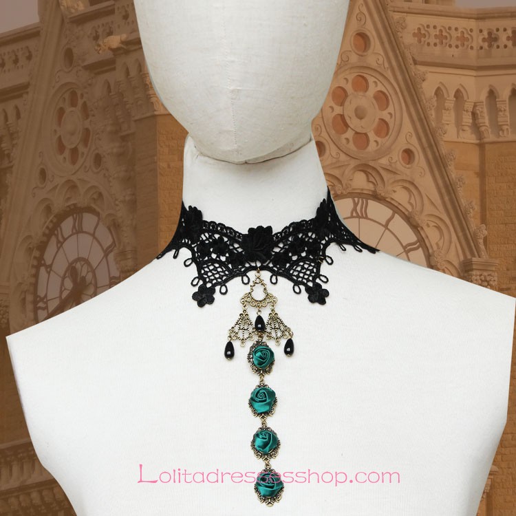 Lolita Black Lace Wedding Dress Fashion Rose Necklace