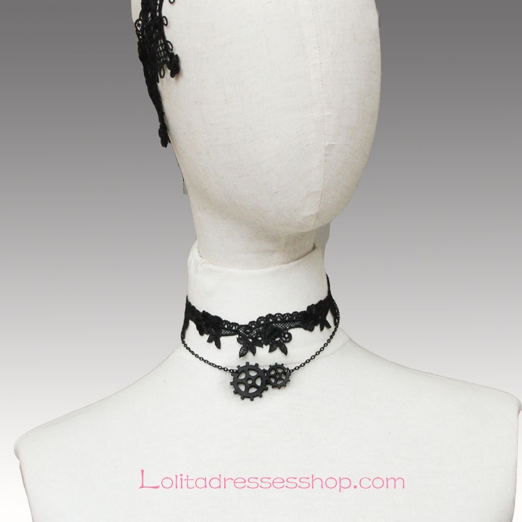 Lolita Black Stylish Punk Gear Lace Necklace