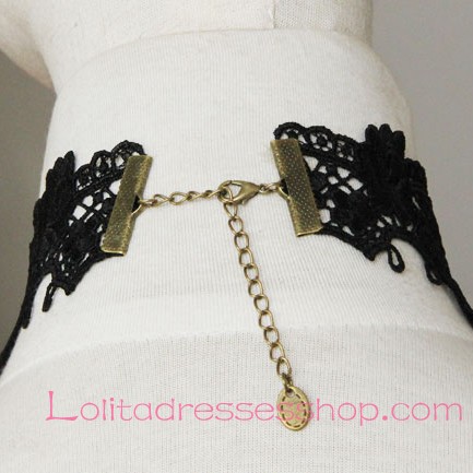 Lolita Black Lace Pearl Flowers Necklace
