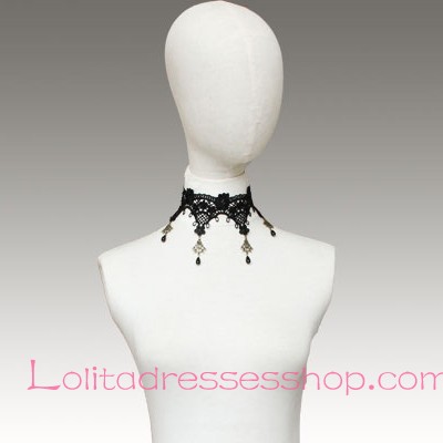 Lolita Black Lace Pearl Flowers Necklace