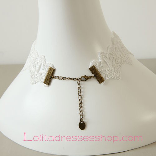 Lolita White Bridal Cross Pearl Lace Necklace