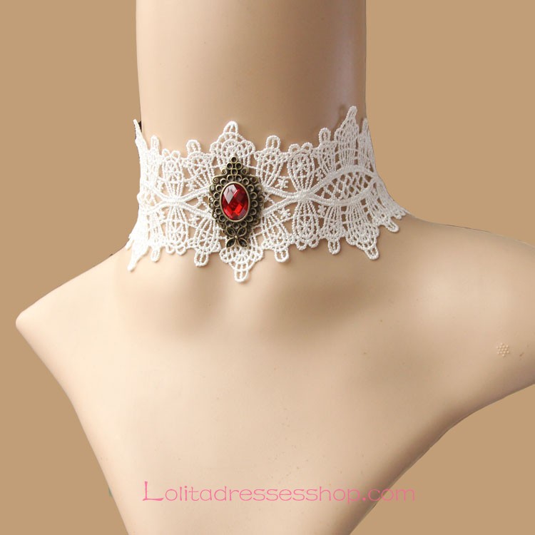 Lolita White Bridal Gemstone Lace Necklace