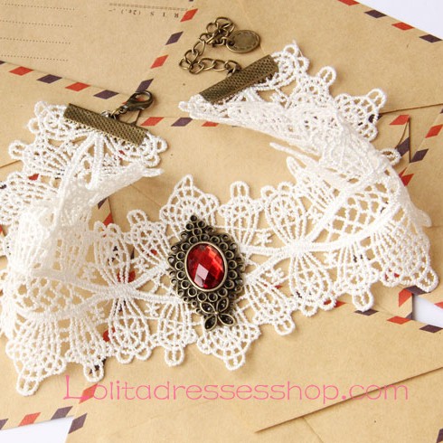 Lolita White Bridal Gemstone Lace Necklace