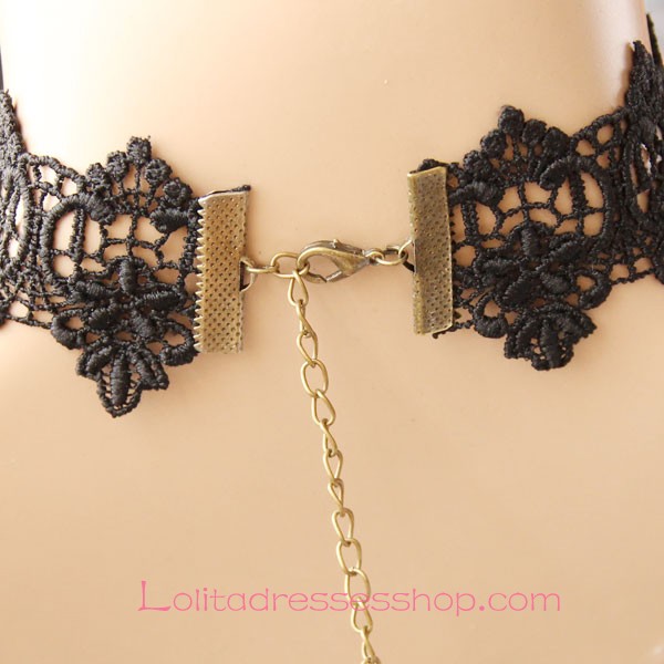 Lolita Punk Nightclub Sexy Black Lace Rose Tassels Necklace