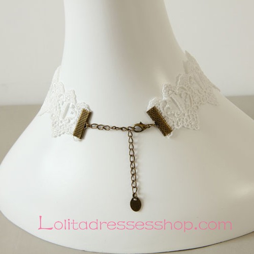 Lolita White Lace Bridal Fashion Red Gem Necklace