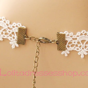 Lolita White Drop Lace Bridal Fashion Red Gem Necklace