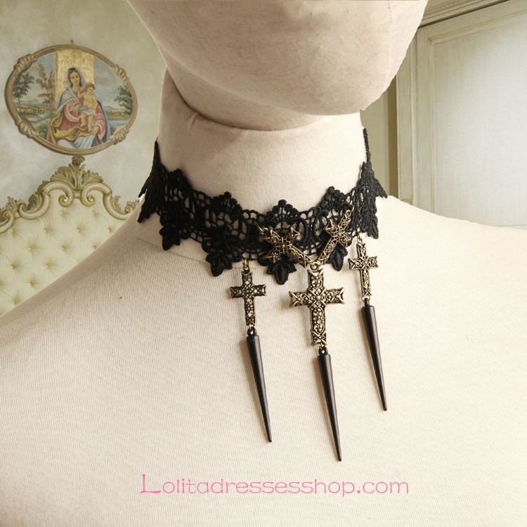 Lolita Gothic Style Lace Cross Religion Necklace