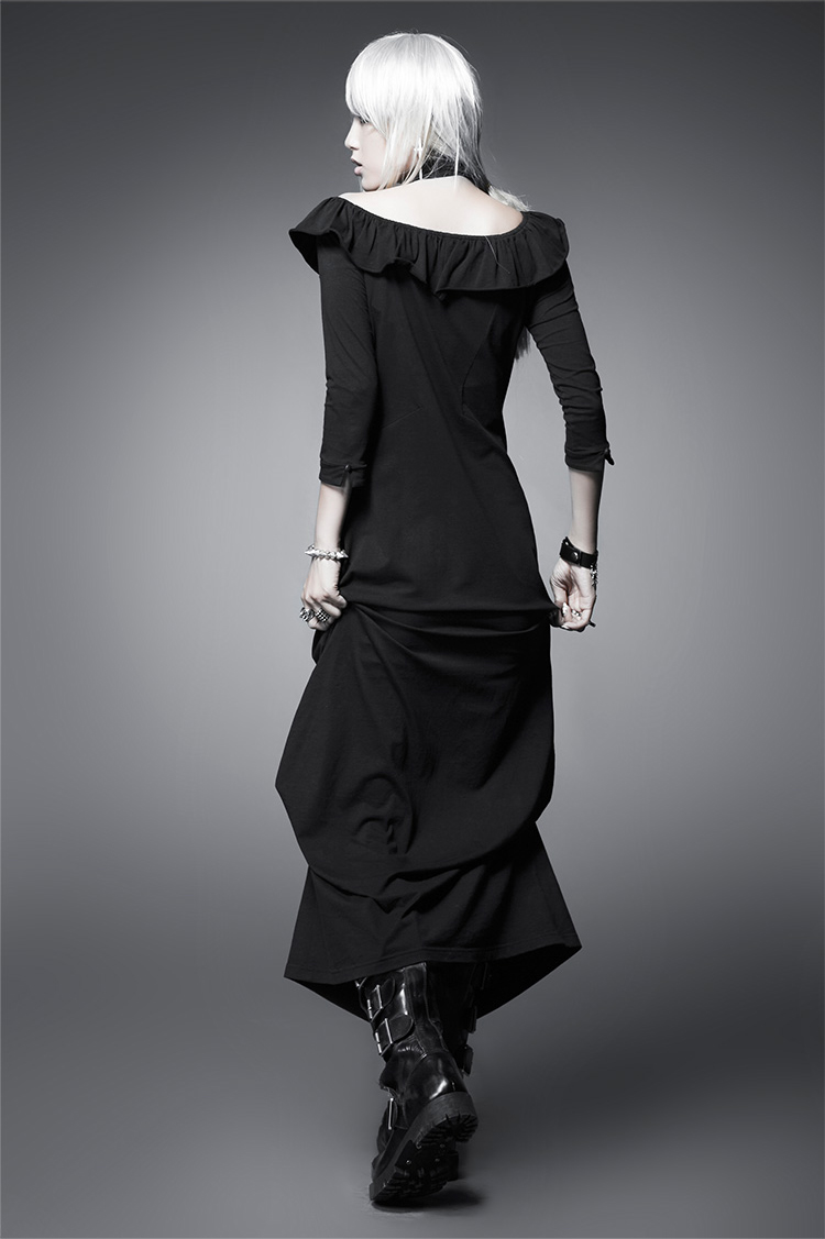 Black Cotton Round Neck Seventh Sleeves Natural Punk Lolita Dress