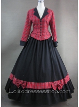 Red Plaid and Bows Black Long Skirt Gothic Victorian Lolita Dress