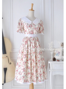 Idyllic White Cotton Doll Collar Floral Lace Trim Fashion Lolita Dress