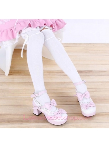 Lovely White Bow Sweet Lolita Knee Stockings