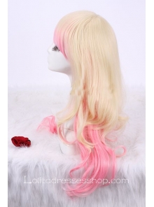 Queen Pink Long Curly Yellow Gradient Lolita Cute Cosplay Wig