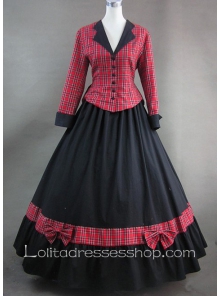 Red Plaid and Bows Black Long Skirt Gothic Victorian Lolita Dress