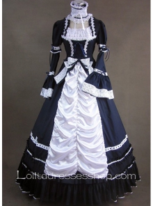 Aristocrat Style Black and White Ruffled Gothic Victorian Lolita Dress