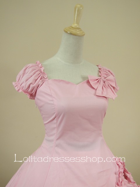 Pink Sweetheart Puff Sleeves Knee-length Ruffles Classic Lolita Dress