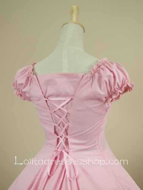 Pink Sweetheart Puff Sleeves Knee-length Ruffles Classic Lolita Dress